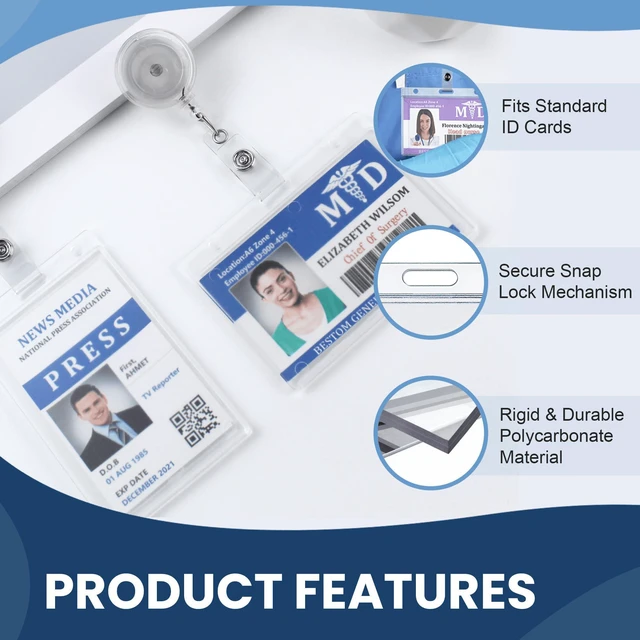 Alt view image 9 of 14 - 50 Pack Frosted Clear Horizontal Hard Plastic ID Card Holders Rigid Plastic Card Holder & Badge Holder with Thumb Notch, Slot & Chain Holes Clear Vertical Name Badge Holders for School, Nurse
