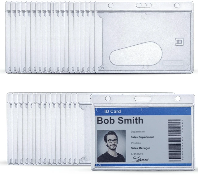 Alt view image 8 of 14 - 50 Pack Frosted Clear Horizontal Hard Plastic ID Card Holders Rigid Plastic Card Holder & Badge Holder with Thumb Notch, Slot & Chain Holes Clear Vertical Name Badge Holders for School, Nurse