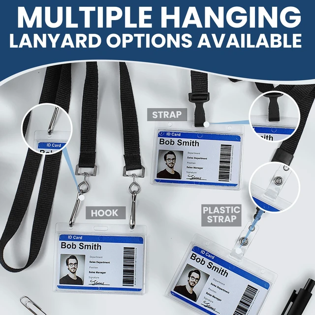 Alt view image 10 of 14 - 50 Pack Frosted Clear Horizontal Hard Plastic ID Card Holders Rigid Plastic Card Holder & Badge Holder with Thumb Notch, Slot & Chain Holes Clear Vertical Name Badge Holders for School, Nurse