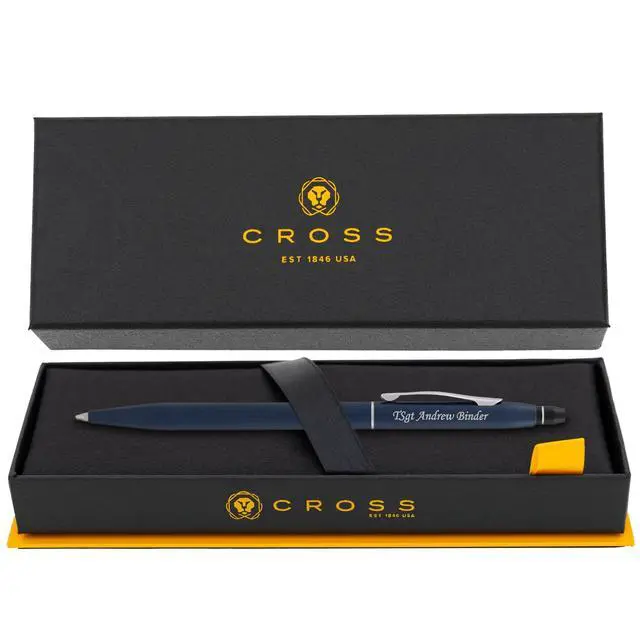 Alt view image 2 of 2 - Cross Click Engraved Ballpoint Pen, Midnight Blue Powder Coat with Chrome Trim, Slender Click Action, Personalized Gift for Graduation, New Job, Career Advancement, Birthdays, Cross Gift Box Included