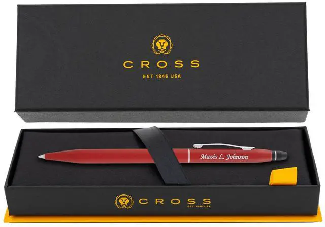 Alt view image 8 of 14 - Cross Click Engraved Ballpoint Pen, Crimson Red with Chrome Trim, Silver Engraving on Cap, Slender Barrel, Gift for Graduation, Career Advancement, Bar Mitzvah, Birthday, Cross Gift Box