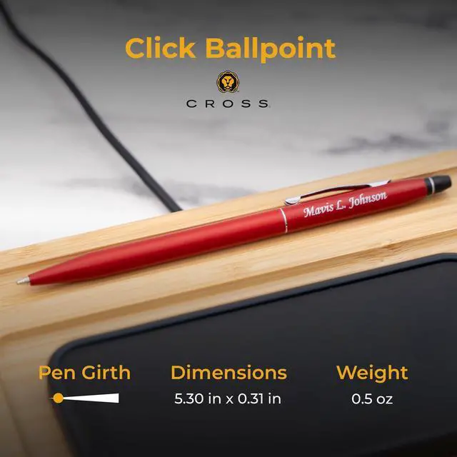 Alt view image 12 of 14 - Cross Click Engraved Ballpoint Pen, Crimson Red with Chrome Trim, Silver Engraving on Cap, Slender Barrel, Gift for Graduation, Career Advancement, Bar Mitzvah, Birthday, Cross Gift Box