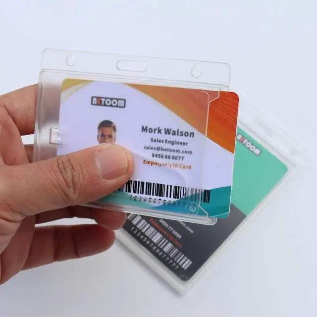 Alt view image 9 of 14 - Bulk 50 Pack Horizontal Hard Plastic Badge Holder, Frosted Clear | Heavy Duty ABS, Easy Thumb Access, Rigid Case Single ID Protector Card Holder for Badges, Clips, Lanyards & Reels