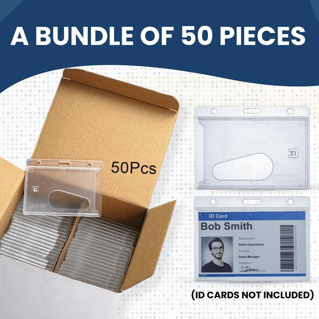 Alt view image 12 of 14 - 50 Pack Frosted Clear Horizontal Hard Plastic ID Card Holders Rigid Plastic Card Holder & Badge Holder with Thumb Notch, Slot & Chain Holes Clear Vertical Name Badge Holders for School, Nurse