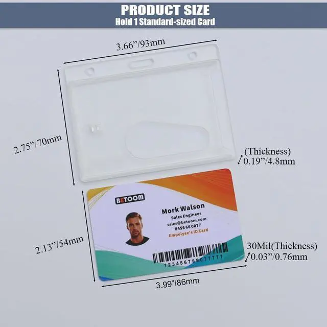 Alt view image 10 of 14 - Bulk 50 Pack Horizontal Hard Plastic Badge Holder, Frosted Clear | Heavy Duty ABS, Easy Thumb Access, Rigid Case Single ID Protector Card Holder for Badges, Clips, Lanyards & Reels