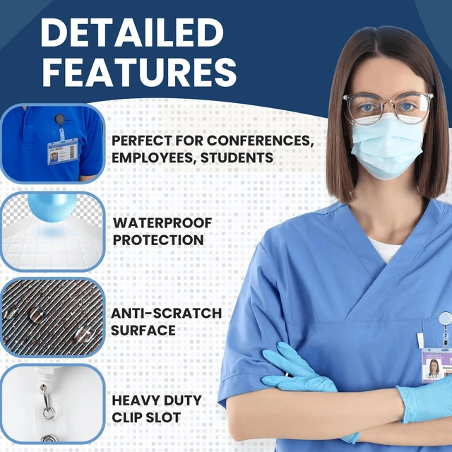 Alt view image 14 of 14 - 50 Pack Frosted Clear Horizontal Hard Plastic ID Card Holders Rigid Plastic Card Holder & Badge Holder with Thumb Notch, Slot & Chain Holes Clear Vertical Name Badge Holders for School, Nurse