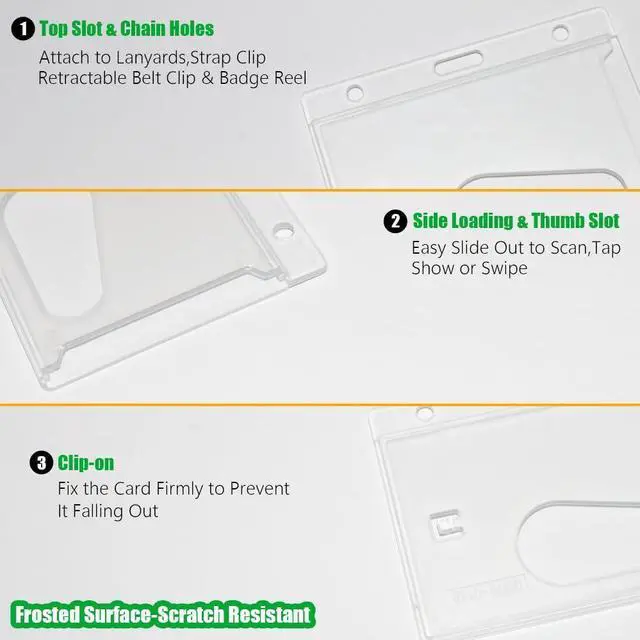 Alt view image 12 of 14 - Bulk 50 Pack Horizontal Hard Plastic Badge Holder, Frosted Clear | Heavy Duty ABS, Easy Thumb Access, Rigid Case Single ID Protector Card Holder for Badges, Clips, Lanyards & Reels