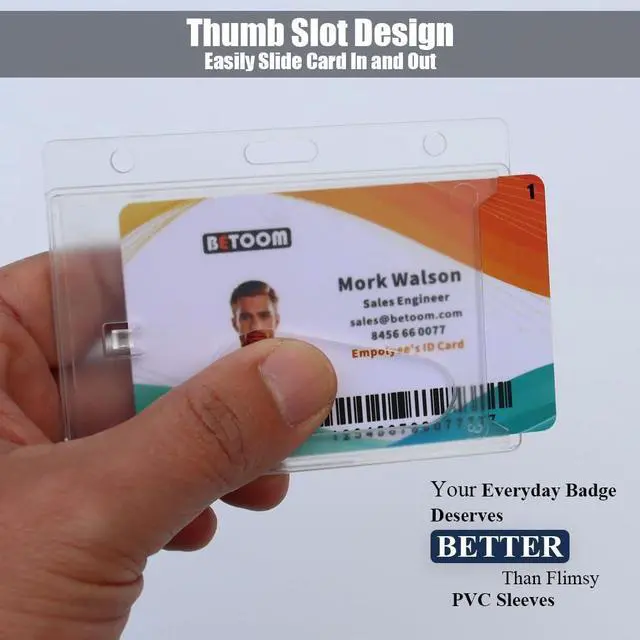 Alt view image 11 of 14 - Bulk 50 Pack Horizontal Hard Plastic Badge Holder, Frosted Clear | Heavy Duty ABS, Easy Thumb Access, Rigid Case Single ID Protector Card Holder for Badges, Clips, Lanyards & Reels
