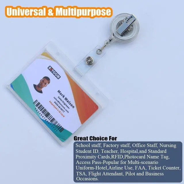 Alt view image 13 of 14 - Bulk 50 Pack Horizontal Hard Plastic Badge Holder, Frosted Clear | Heavy Duty ABS, Easy Thumb Access, Rigid Case Single ID Protector Card Holder for Badges, Clips, Lanyards & Reels