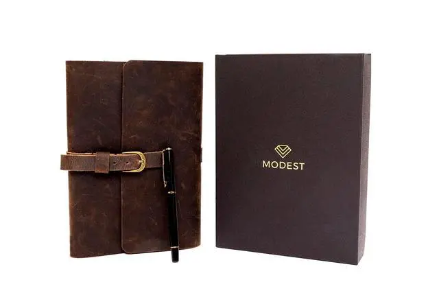 Alt view image 10 of 14 - PERSONALIZED LEATHER JOURNAL GIFT SET for Men & Women, Initials on Premium Leather Cover, Metal Pen, Refillable A5 Lined Paper Notebook, Leather Bound Vintage Diary, Travel Journals, Graduation Gifts