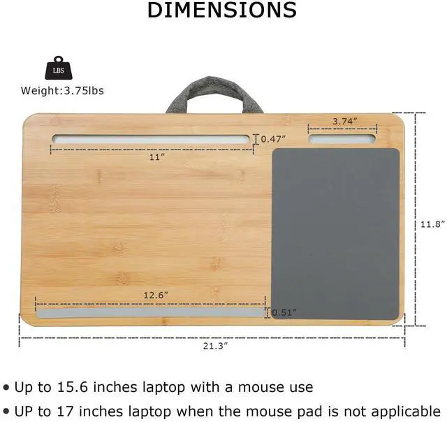 Alt view image 10 of 14 - Laptop Lap Desk with Cushion Protable LapDesk with Handle Tablet Support Phone Holder and Mouse Pad Oversized Bamboo Laptop Stand for Sofa Fits Up to 17 Inches