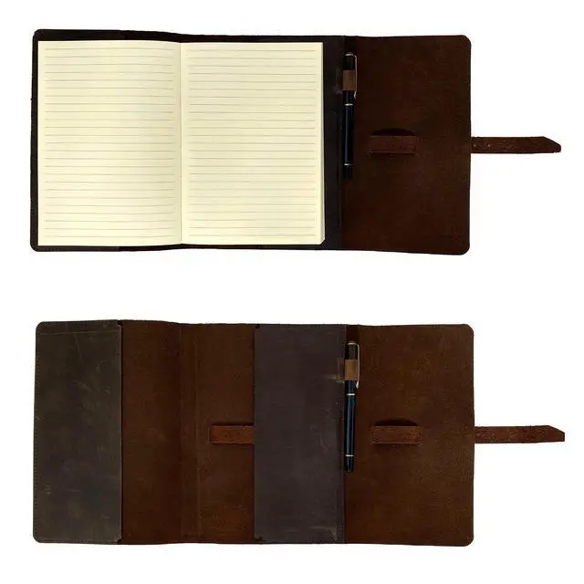 Alt view image 12 of 14 - PERSONALIZED LEATHER JOURNAL GIFT SET for Men & Women, Initials on Premium Leather Cover, Metal Pen, Refillable A5 Lined Paper Notebook, Leather Bound Vintage Diary, Travel Journals, Graduation Gifts