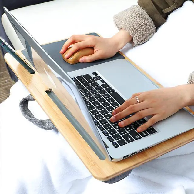 Alt view image 12 of 14 - Laptop Lap Desk with Cushion Protable LapDesk with Handle Tablet Support Phone Holder and Mouse Pad Oversized Bamboo Laptop Stand for Sofa Fits Up to 17 Inches