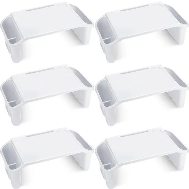 Alt view image 8 of 14 - 6 Pcs Kids Lap Desk Tray with Storage Plastic Breakfast Laptop Trays with Side Pockets and Slot Portable Lap Bed Table for Writing Eating Game Classroom Snacks Boy Girl (White)