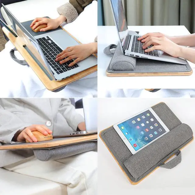 Alt view image 13 of 14 - Laptop Lap Desk with Cushion Protable LapDesk with Handle Tablet Support Phone Holder and Mouse Pad Oversized Bamboo Laptop Stand for Sofa Fits Up to 17 Inches
