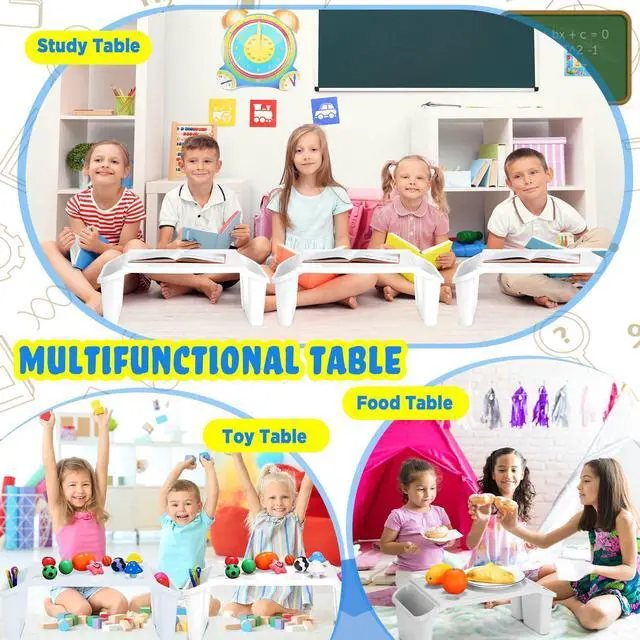 Alt view image 9 of 14 - 6 Pcs Kids Lap Desk Tray with Storage Plastic Breakfast Laptop Trays with Side Pockets and Slot Portable Lap Bed Table for Writing Eating Game Classroom Snacks Boy Girl (White)