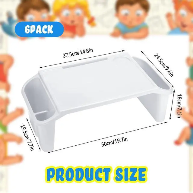 Alt view image 10 of 14 - 6 Pcs Kids Lap Desk Tray with Storage Plastic Breakfast Laptop Trays with Side Pockets and Slot Portable Lap Bed Table for Writing Eating Game Classroom Snacks Boy Girl (White)