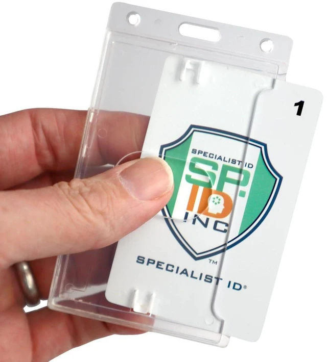 Alt view image 8 of 14 - Bulk 50 Pack - Crystal Clear Heavy Duty Badge Holder - Vertical Hard Plastic ID Badge Holder for Badges - Rigid Case Single I'd Protector Access Card Holder for Lanyards, Clips & Reels