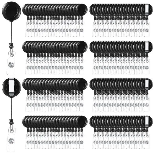Alt view image 2 of 2 - 300 Pcs Retractable Badge Reels Bulk, Black Retractable Badge Clip ID Holder Key Ring Clip for Office Students Teachers Doctor Nurse Employees Name ID Card Holder Key Card