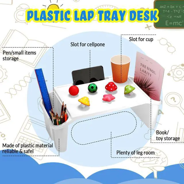Alt view image 12 of 14 - 6 Pcs Kids Lap Desk Tray with Storage Plastic Breakfast Laptop Trays with Side Pockets and Slot Portable Lap Bed Table for Writing Eating Game Classroom Snacks Boy Girl (White)