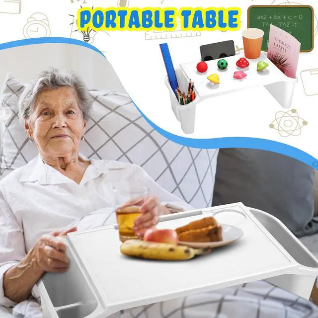 Alt view image 13 of 14 - 6 Pcs Kids Lap Desk Tray with Storage Plastic Breakfast Laptop Trays with Side Pockets and Slot Portable Lap Bed Table for Writing Eating Game Classroom Snacks Boy Girl (White)