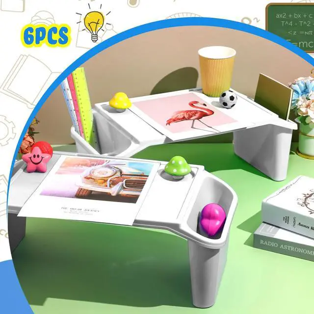 Alt view image 14 of 14 - 6 Pcs Kids Lap Desk Tray with Storage Plastic Breakfast Laptop Trays with Side Pockets and Slot Portable Lap Bed Table for Writing Eating Game Classroom Snacks Boy Girl (White)