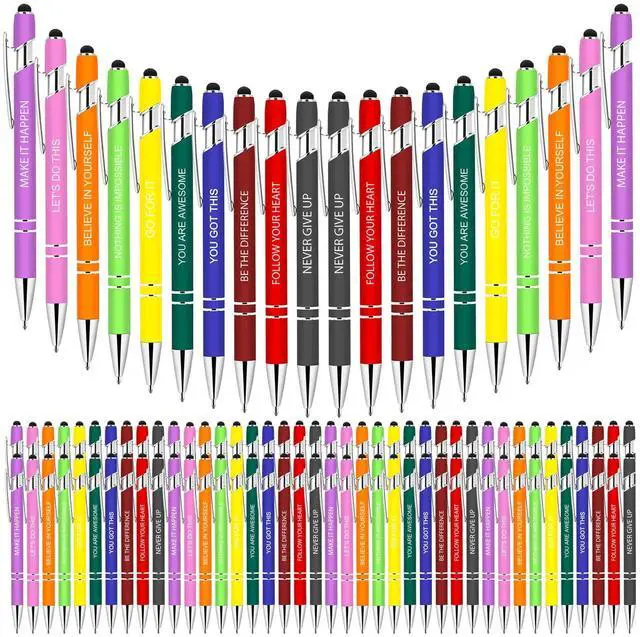 Alt view image 8 of 14 - 100 PCS Motivational Bulk Pens with Stylus Tip Gifts Black Ink | Inspirational Ballpoint Ink Pen Gifts for Teacher Students Coworkers Women Office Supplies