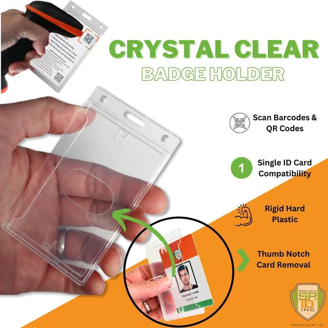 Alt view image 9 of 14 - Bulk 50 Pack - Crystal Clear Heavy Duty Badge Holder - Vertical Hard Plastic ID Badge Holder for Badges - Rigid Case Single I'd Protector Access Card Holder for Lanyards, Clips & Reels