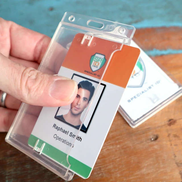 Alt view image 12 of 14 - Bulk 50 Pack - Crystal Clear Heavy Duty Badge Holder - Vertical Hard Plastic ID Badge Holder for Badges - Rigid Case Single I'd Protector Access Card Holder for Lanyards, Clips & Reels