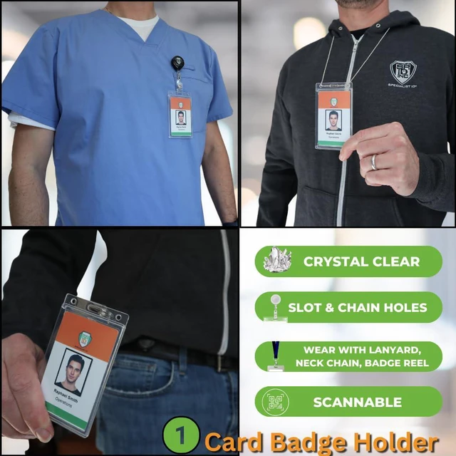 Alt view image 10 of 14 - Bulk 50 Pack - Crystal Clear Heavy Duty Badge Holder - Vertical Hard Plastic ID Badge Holder for Badges - Rigid Case Single I'd Protector Access Card Holder for Lanyards, Clips & Reels
