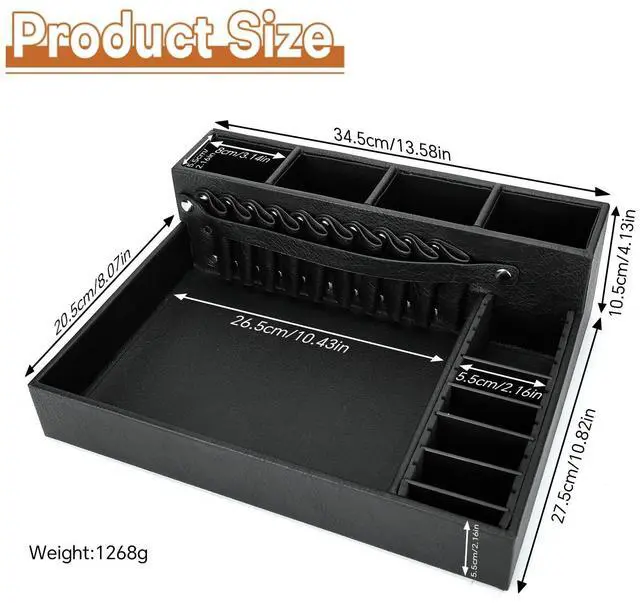 Alt view image 11 of 14 - Barber Organizer Tray, 13.9 x 11.2 x 4.4 inch Adjustable Station for Clippers & Guards Scissors, Multifunctional Non-slip Barber&Salon Hair Tools Holder, with PU Leather Exterior Hairdressing Case