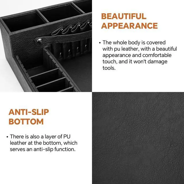 Alt view image 14 of 14 - Barber Organizer Tray, 13.9 x 11.2 x 4.4 inch Adjustable Station for Clippers & Guards Scissors, Multifunctional Non-slip Barber&Salon Hair Tools Holder, with PU Leather Exterior Hairdressing Case
