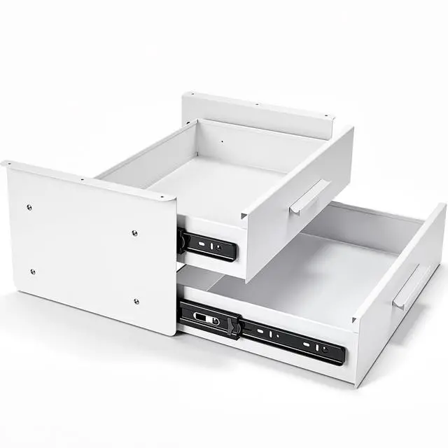 Alt view image 8 of 14 - 16'' Under Desk Drawer Slide-out Steel Under Counter Drawers Storage Organizer Large Hidden Pull-out Tray for Table Desks Home Office Workstation(White,2 Layer)