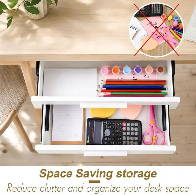 Alt view image 10 of 14 - 16'' Under Desk Drawer Slide-out Steel Under Counter Drawers Storage Organizer Large Hidden Pull-out Tray for Table Desks Home Office Workstation(White,2 Layer)