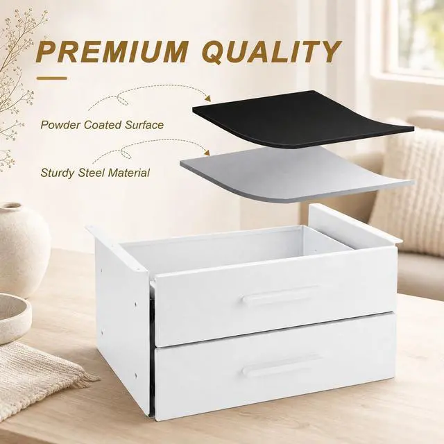 Alt view image 11 of 14 - 16'' Under Desk Drawer Slide-out Steel Under Counter Drawers Storage Organizer Large Hidden Pull-out Tray for Table Desks Home Office Workstation(White,2 Layer)
