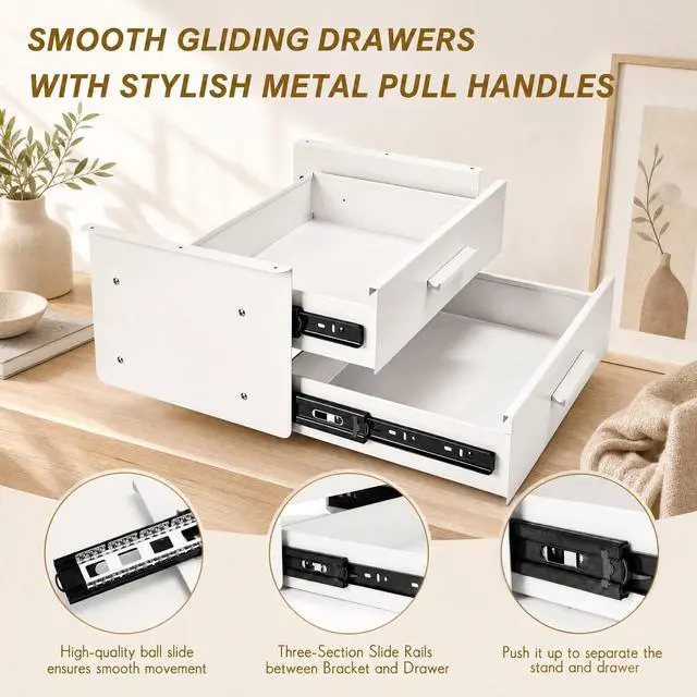 Alt view image 12 of 14 - 16'' Under Desk Drawer Slide-out Steel Under Counter Drawers Storage Organizer Large Hidden Pull-out Tray for Table Desks Home Office Workstation(White,2 Layer)