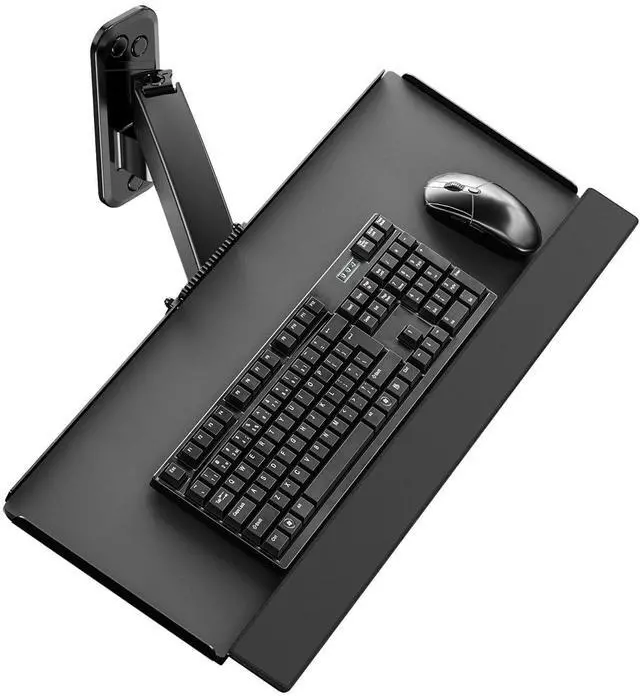 Alt view image 8 of 14 - Compact Wall Mount Keyboard Tray, 26 Inch Keyboard and Mouse Wall Mount | With Spring Arm, Height Adjustable Ergonomic Typing Platform with Anti-Slip & Wrist Pad, Holds up to 19.8 lbs