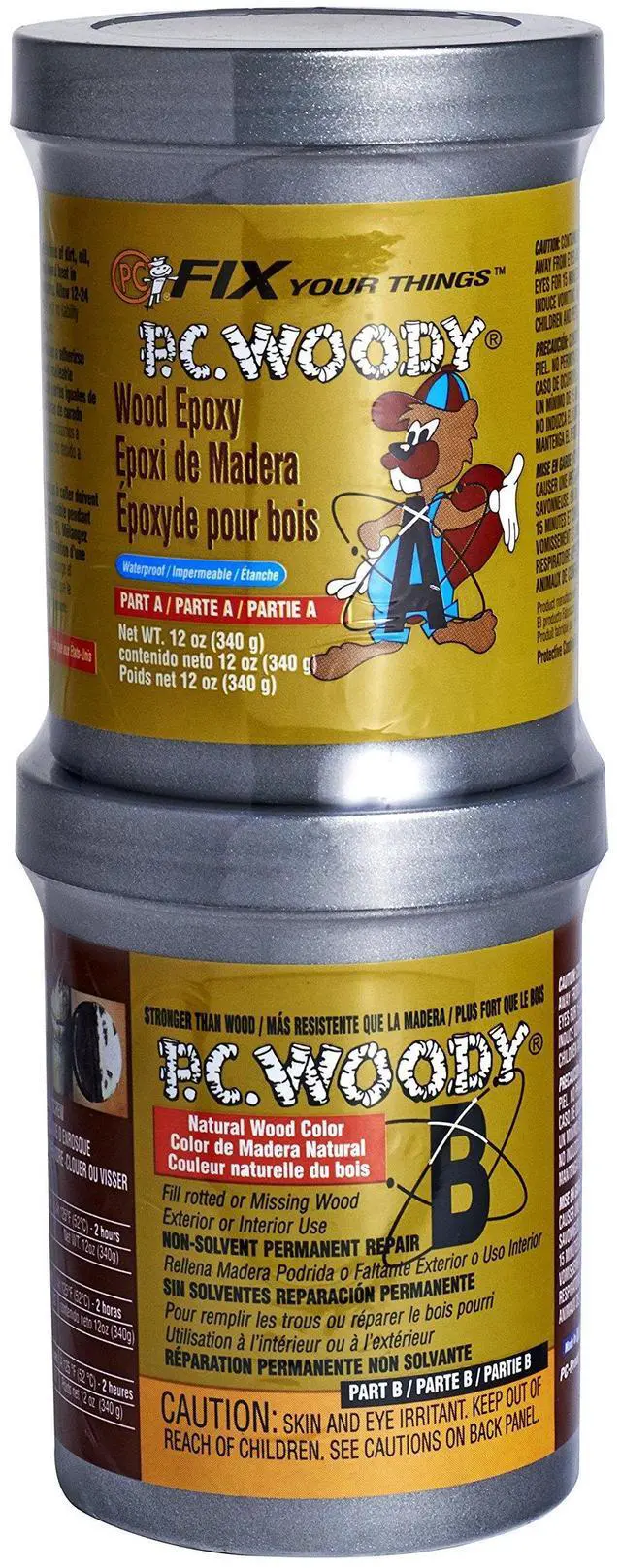 Alt view image 7 of 12 - PC-Woody Wood Repair Epoxy Paste, Two-Part 12 oz in Two Cans, Tan