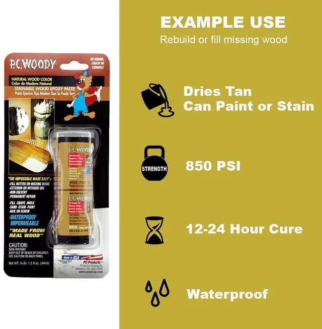 Alt view image 8 of 12 - PC-Woody Wood Repair Epoxy Paste, Two-Part 12 oz in Two Cans, Tan