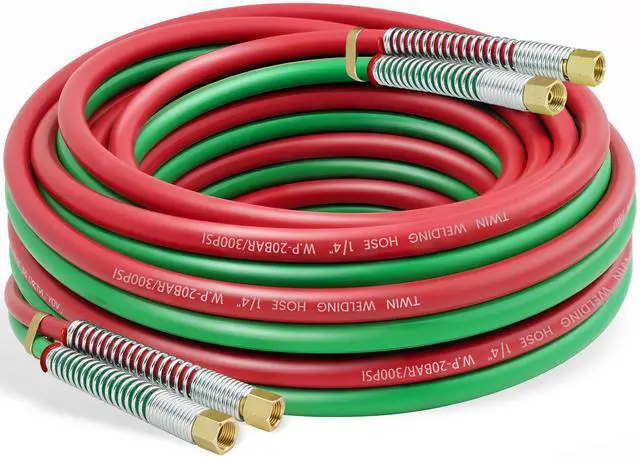 Alt view image 6 of 10 - 25 Feet 1/4" Oxy Acetylene Welding Hose with 9/16"-18 B Fittings | Grade R, Rubber, Twin-Line Torch Hose