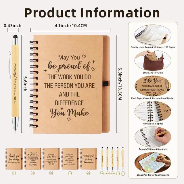 Alt view image 9 of 14 - 100Pcs/50-Set Employee Appreciation Gifts Bulk, 50 Inspirational Notebooks & 50 Motivational Pens, Appreciation Gift for Coworkers, Nurse, Volunteer, Housekeeping, DSP, Team, Gifts for Office