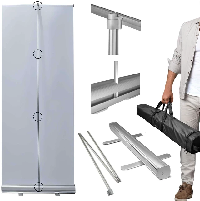 Alt view image 10 of 12 - 33 x 81 IN Retractable Roll-Up Banner Stand with Carrying Bag Portable Aluminum Display Stand for Trade Shows, Exhibitions, Events, Presentations, Advertising (Banner Not Included)