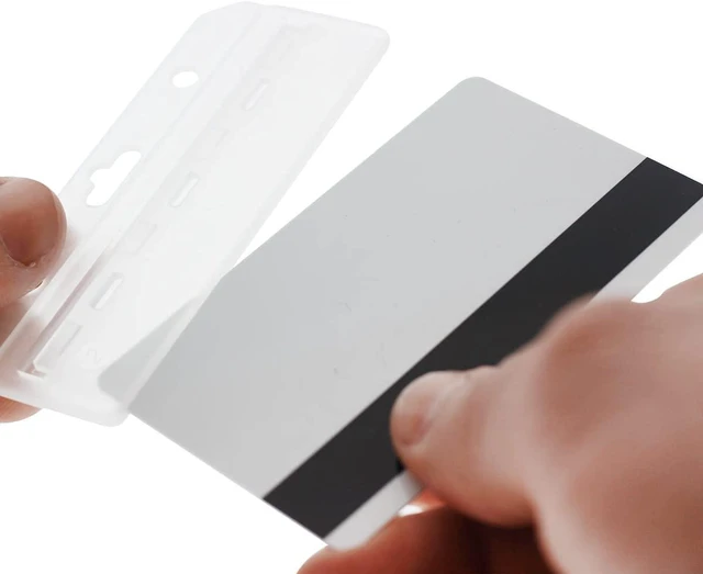 Alt view image 11 of 14 - Frosted Rigid Plastic Horizontal Half Card ID Badge Holders - Hard Plastic Easy Access Swipe Card Gripper - Swipeable Badge Holders for Magnetic Strip Office and Student IDs - 50 Pack