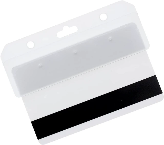 Alt view image 12 of 14 - Frosted Rigid Plastic Horizontal Half Card ID Badge Holders - Hard Plastic Easy Access Swipe Card Gripper - Swipeable Badge Holders for Magnetic Strip Office and Student IDs - 50 Pack