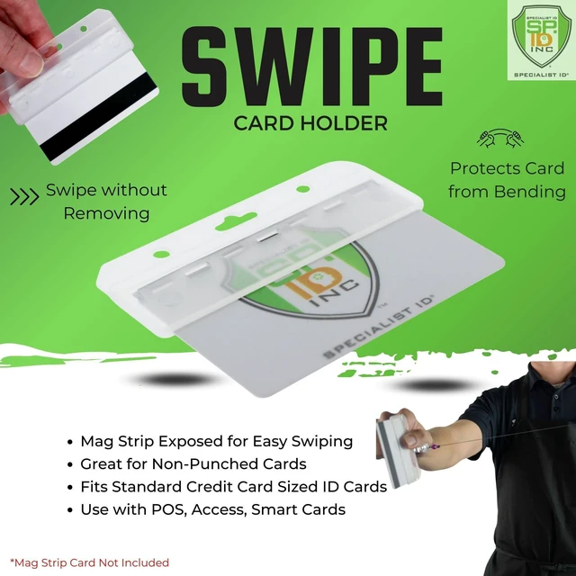 Alt view image 9 of 14 - Frosted Rigid Plastic Horizontal Half Card ID Badge Holders - Hard Plastic Easy Access Swipe Card Gripper - Swipeable Badge Holders for Magnetic Strip Office and Student IDs - 50 Pack