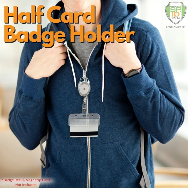Alt view image 10 of 14 - Frosted Rigid Plastic Horizontal Half Card ID Badge Holders - Hard Plastic Easy Access Swipe Card Gripper - Swipeable Badge Holders for Magnetic Strip Office and Student IDs - 50 Pack