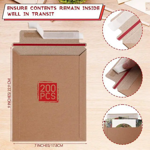 Alt view image 9 of 14 - 200 Pcs 7 x 9 Inch Rigid Mailers Kraft Cardboard Envelope Bulk Self Adhesive Flat Shipping Bag for Office Mailing Document Photo Letters Packaging Supplies (Kraft Color)