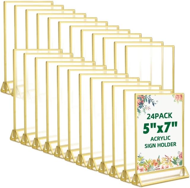 Alt view image 8 of 14 - 24-Pack 5"x7" Gold Acrylic Picture Frames 3mm Gold Border Wedding Table Number Holders, Clear Double-Sided Acrylic Sign Holders for Weddings, Banquets, Parties, Centerpieces