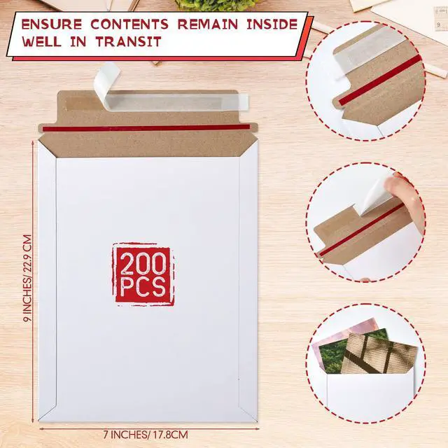 Alt view image 9 of 14 - 200 Pcs 7 x 9 Inch Rigid Mailers Kraft Cardboard Envelope Bulk Self Adhesive Flat Shipping Bag for Office Mailing Document Photo Letters Packaging Supplies (White)