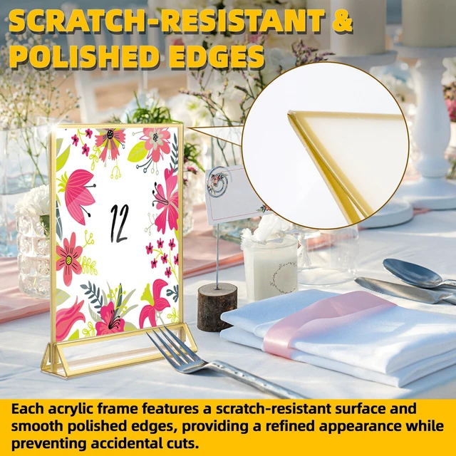 Alt view image 11 of 14 - 24-Pack 5"x7" Gold Acrylic Picture Frames 3mm Gold Border Wedding Table Number Holders, Clear Double-Sided Acrylic Sign Holders for Weddings, Banquets, Parties, Centerpieces